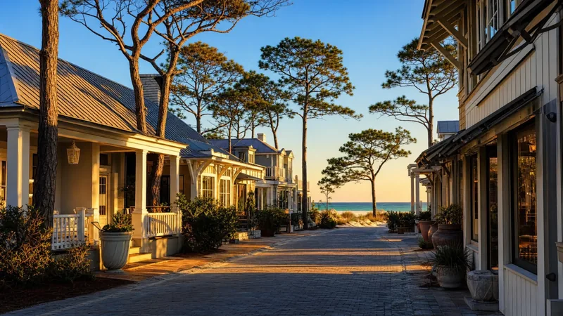 A Panhandle coastal town street with white sand and pines, Bay County and Panama City Business License
